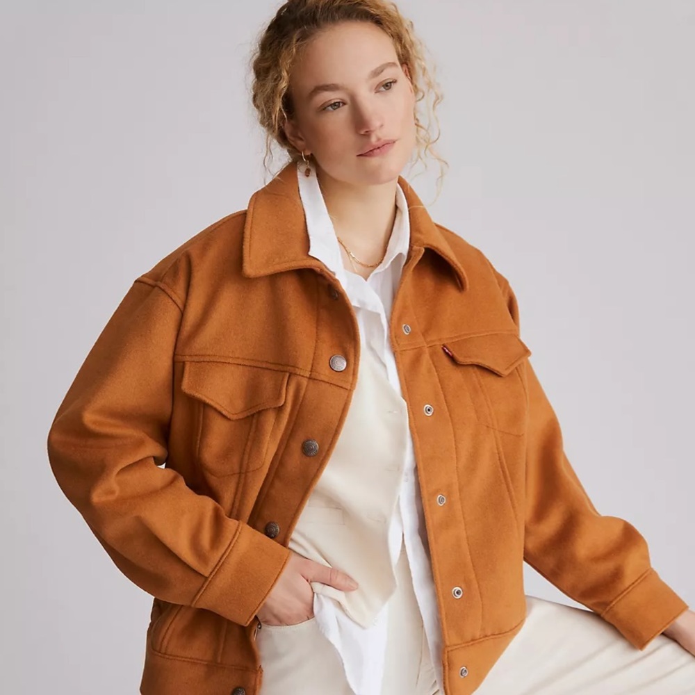 New ANTHROPOLOGIE Levi’s Varsity Trucker Jacket Oversize Wool Quilted Trending - Picture 6 of 14